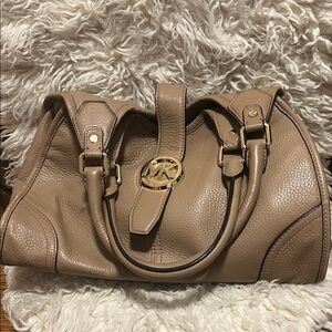 Michael Kors Beige Leather Satchel with Gold Logo